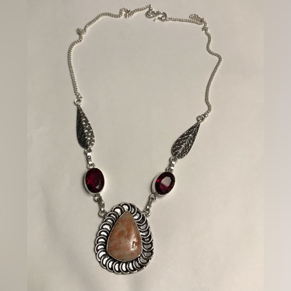 Sunstone Stamped 925 Sterling Silver Necklace